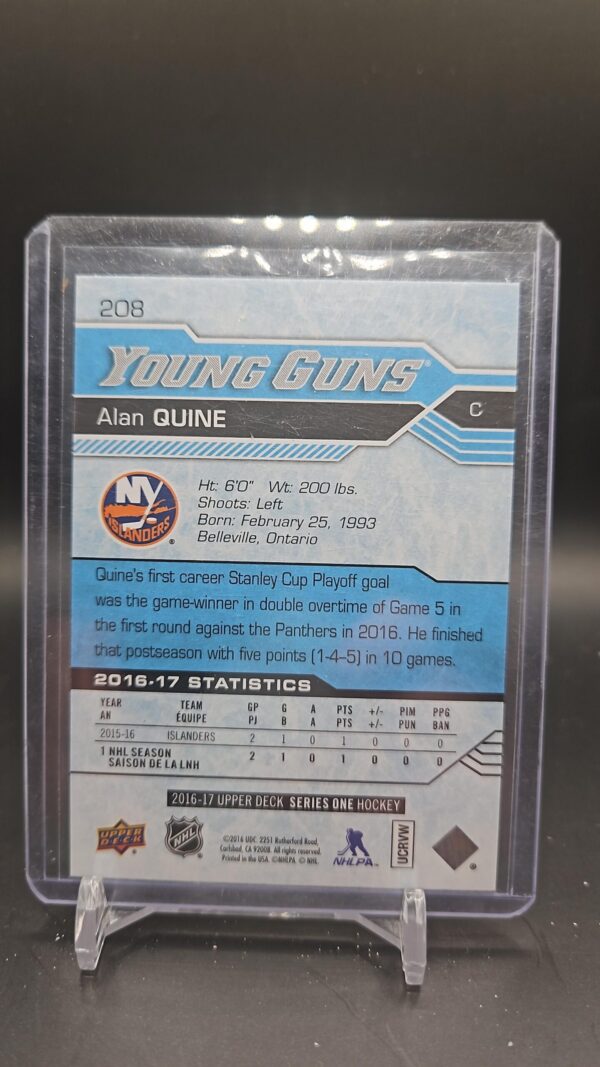 2016-17 Upper Deck Young Guns Alan Quine New York Islanders #208 - Image 2