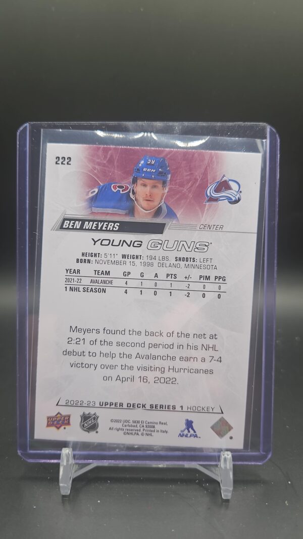2022-23 Upper Deck Ben Myers Young Guns Rookie RC #222 Avalanche - Image 2