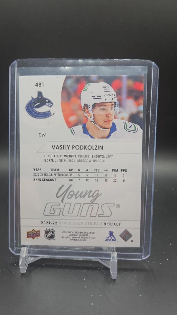 2021-22 Upper Deck Vasily Podkolzin Young Guns Rookie RC #481 Canucks - Image 2