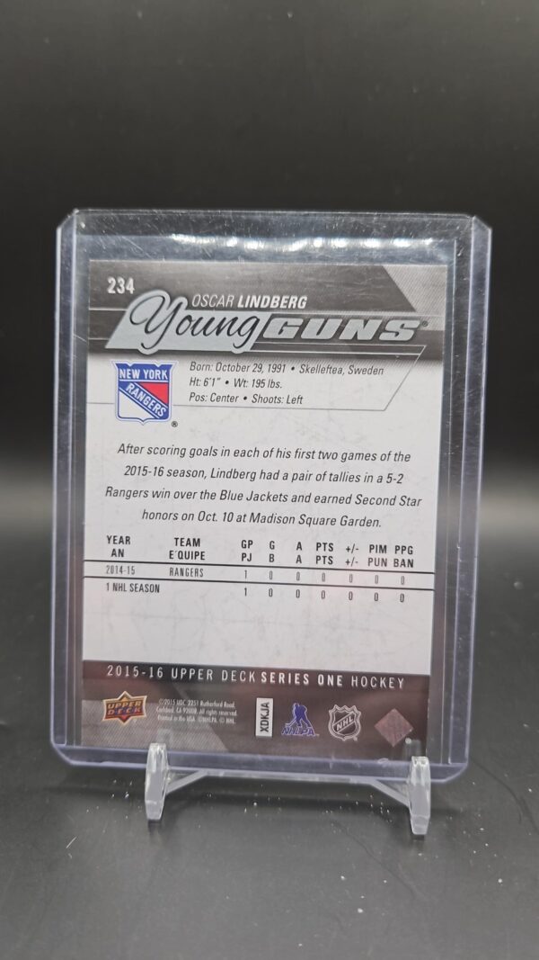 2015/16 UD SERIES 1 OSCAR LINDBERG YOUNG GUNS ROOKIE #234 - Image 2