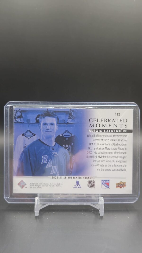 2020-21 SP Authentic Base Celebrated Moments #112 Alexis Lafreniere - Rangers - Image 2