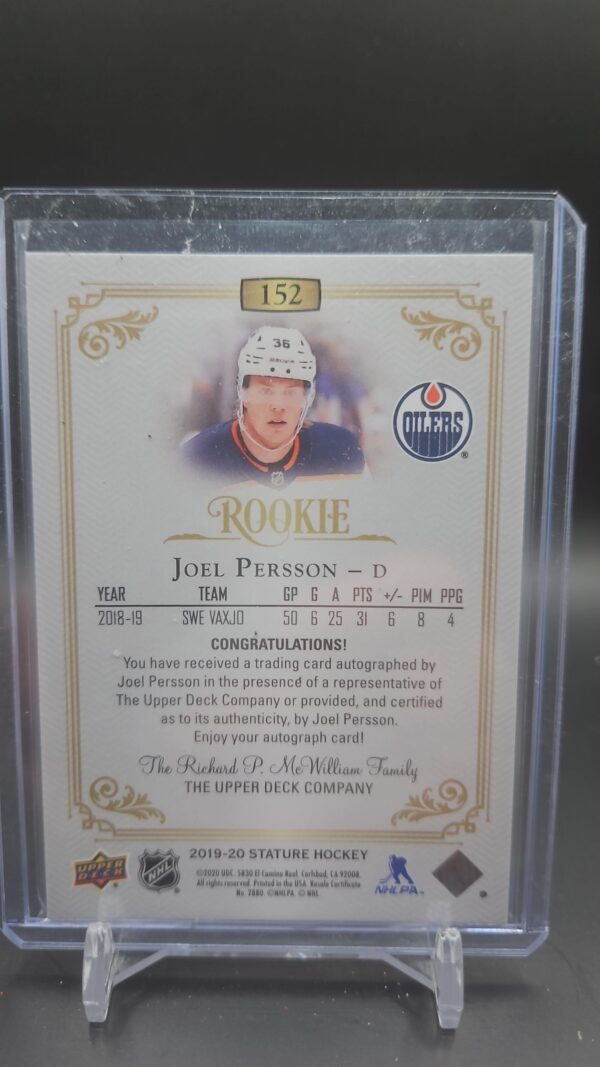 Joel Persson 2019-20 Upper Deck Stature RC Auto /199 #152 Edmonton Oilers - Image 2