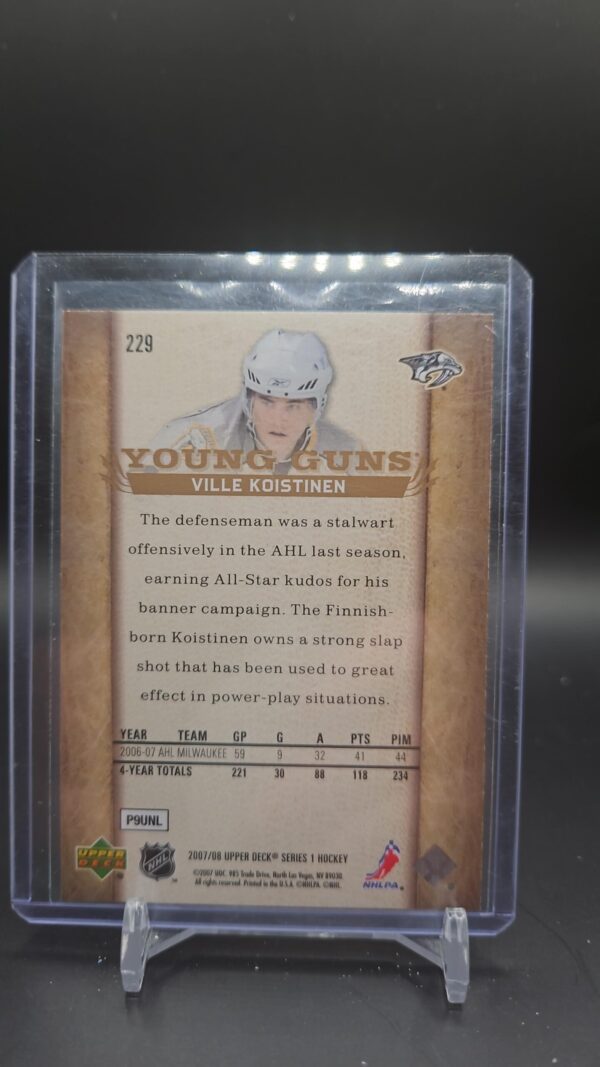 2007-08 Upper Deck Series 1 Young Guns Ville Koistinen Rookie Card# 229 - Image 2