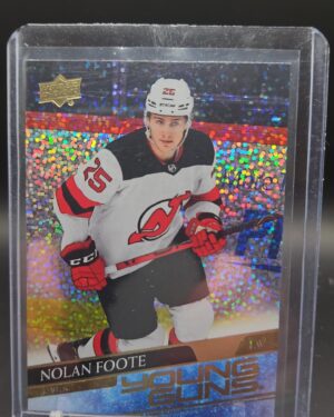 2020-21 Upper Deck Extended Series Young Guns Speckled Rainbow Nolan Foote rookie card, Mint condition, New Jersey Devils, top collectible NHL rookie card.
