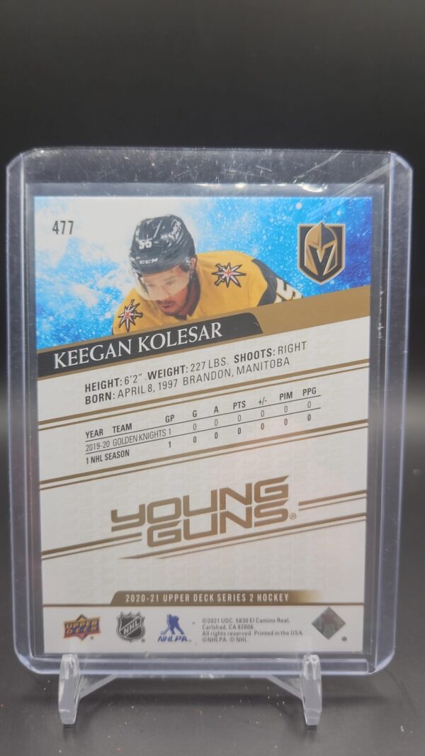 2020-21 Upper Deck Young Guns Speckled Rainbow Keegan Kolesar Rookie Card #477 Vegas Golden Knights - Image 2