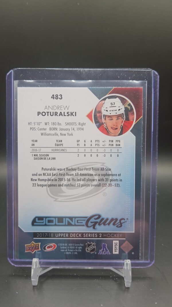 2017-18 Upper Deck Young Guns Andrew Poturalski #483 Rookie RC - Image 2