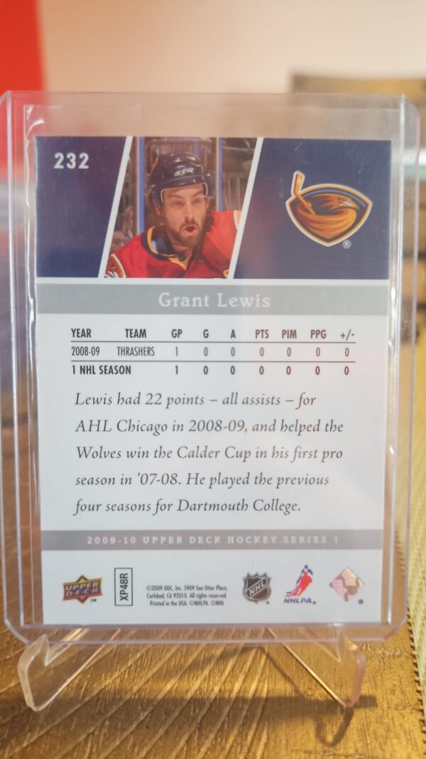 Grant Lewis 2009-10 Upper Deck Series 1 YOUNG GUNS ROOKIE #232 - Image 2