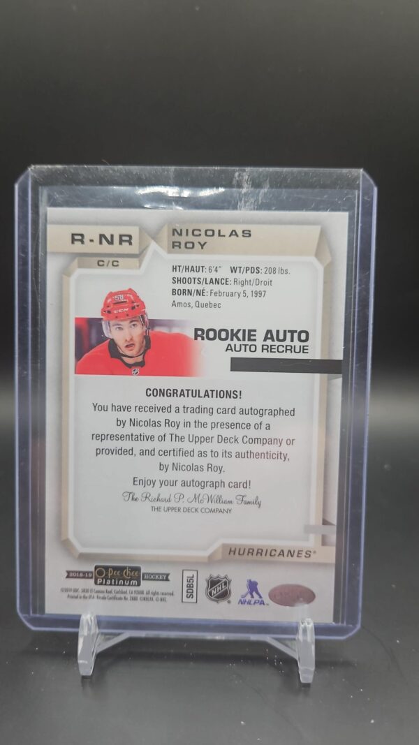 2018-19 Nicolas Roy O-Pee-Chee Platinum rookie auto #R-NR - Image 2