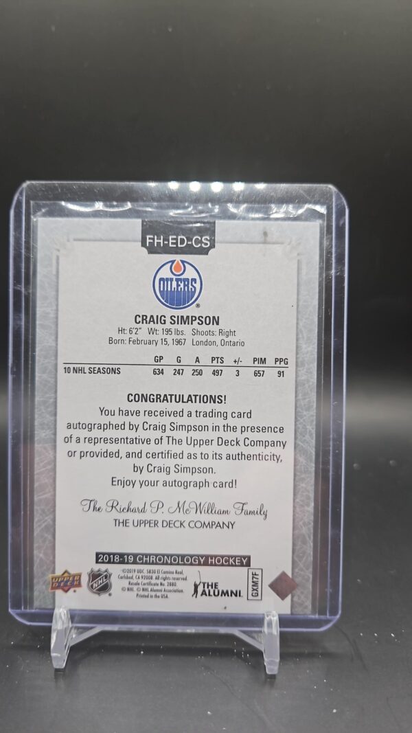 2018-19 Upper Deck Chronology Franchise History Auto Craig Simpson #FH-ED-CS - Image 2