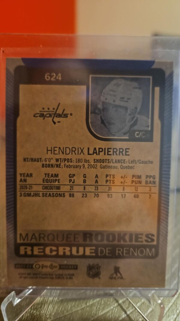 2021-22 Series 2 OPC Update Blue Boarder Marquee Rookies 624 Hendrix Lapierre - Image 2