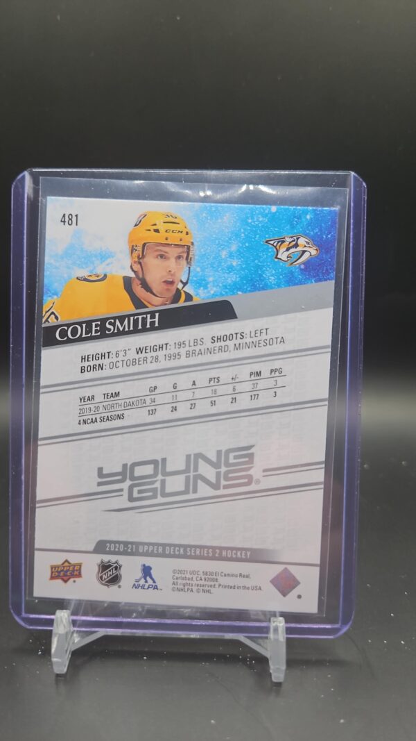 2020-21 Upper Deck Series 2 Cole Smith Young Guns #481 Nashville Predators - Image 2