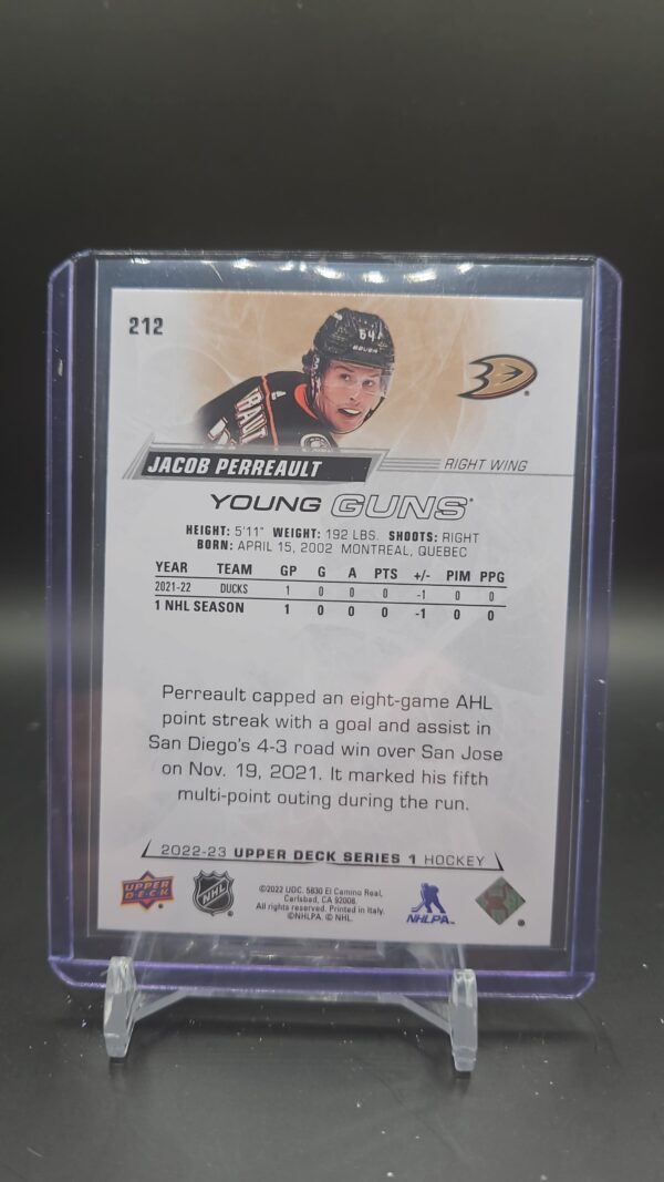 2022-23 Upper Deck Series 1 Young Guns Jacob Perreault #212 - Image 2