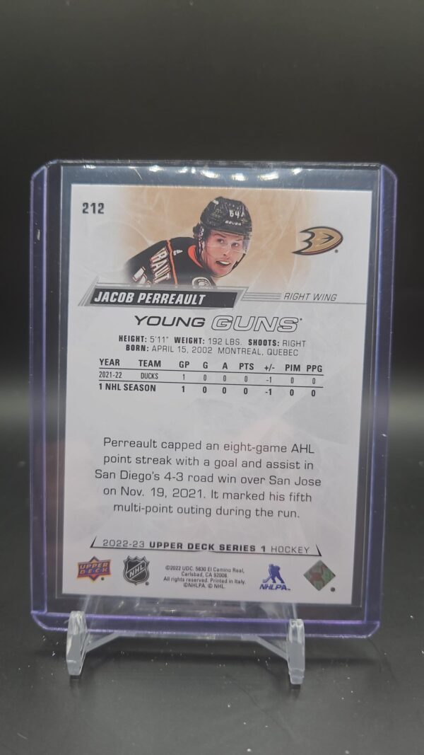 2022-23 Upper Deck Series 1 Young Guns Jacob Perreault #212 - Image 2