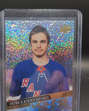 2020-21 Upper Deck Extended Series Young Guns Speckled Rainbow Foil Patrick Khodorenko rookie card #709, Mint condition, New York Rangers, top collectible NHL rookie card.