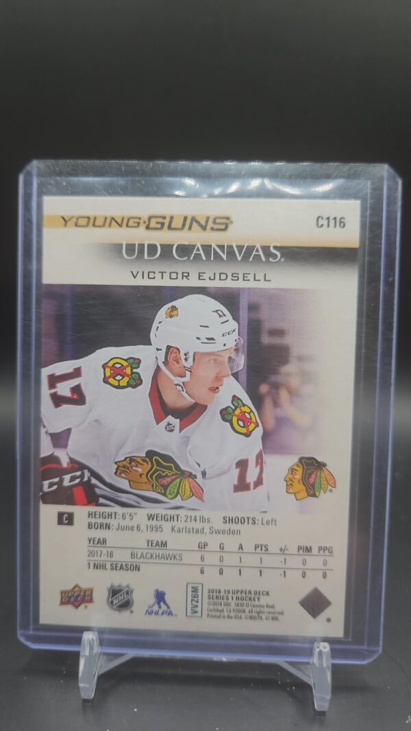 2018-19 Upper Deck Series 1 Canvas Young Guns Rookie C116 Victor Ejdsell Hawks - Image 2