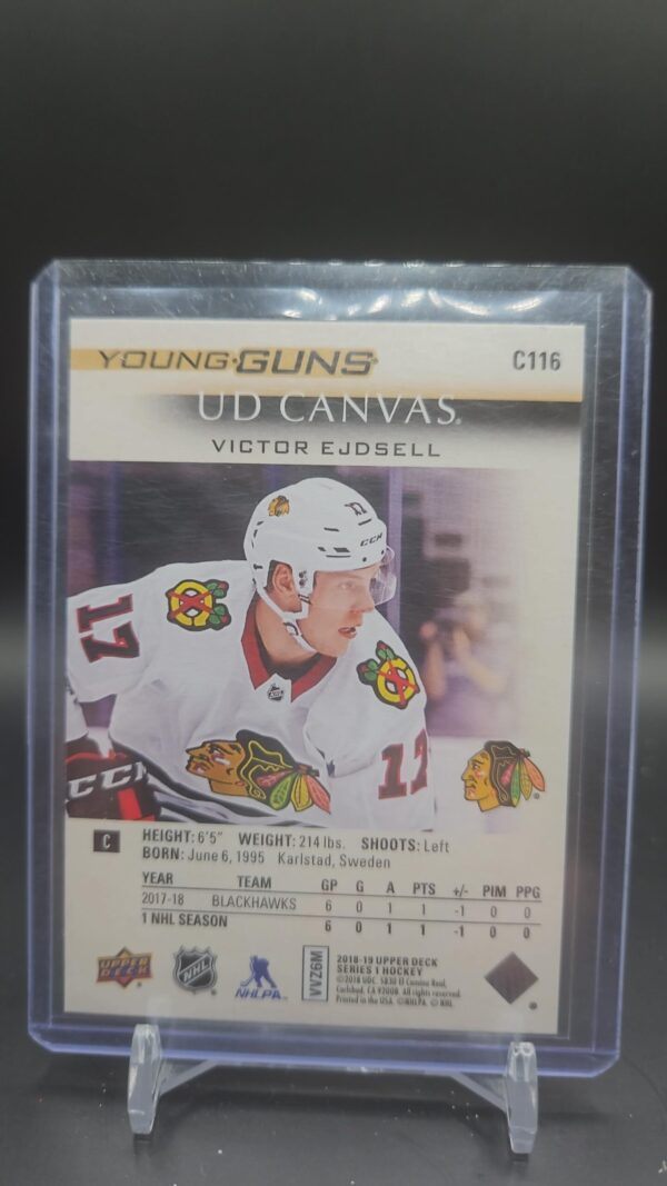 2018-19 Upper Deck Series 1 Canvas Young Guns Rookie C116 Victor Ejdsell Hawks - Image 2