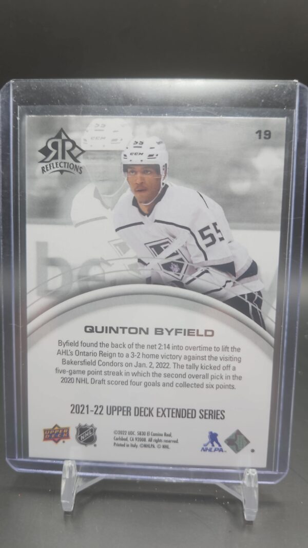 2021-22 Upper Deck Triple Dimensions Reflections /100 #19 Quinton Byfield RC - KINGS - Image 2