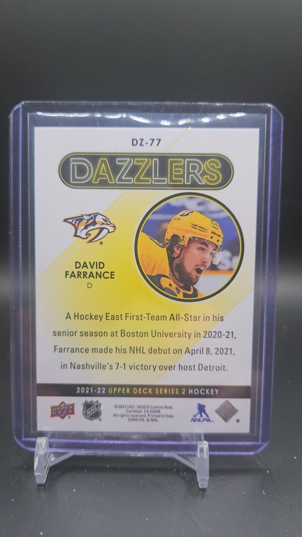 David Farrance #DZ-77 - 2021-22 Series 2 - Dazzlers Blue Nashville Predators - Image 2