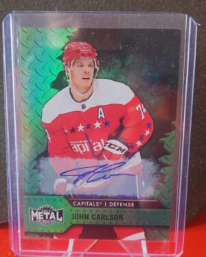 John Carlson 2021-22 Skybox Metal Universe Green Auto /10 #74 hockey card with autograph