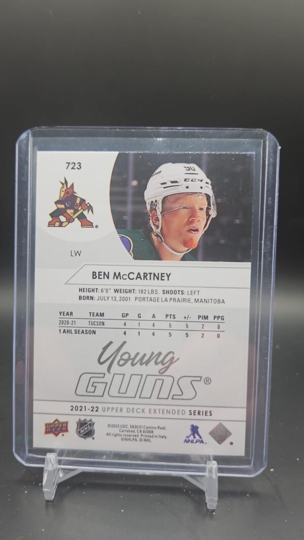 2021-22 Upper Deck Ben McCartney Young Guns RC Rookie #723 Arizona Coyotes - Image 2