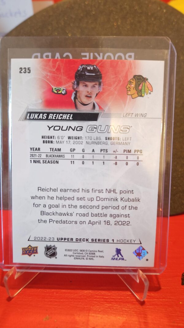 2022-23 Upper Deck Series 1 - Young Guns #235 Lukas Reichel - Image 2