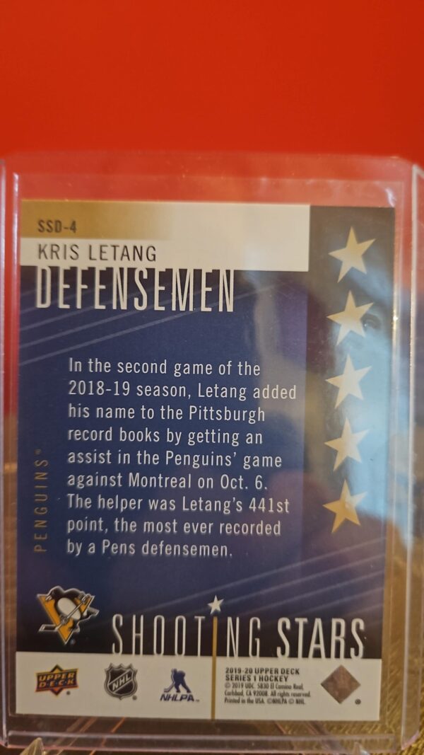 2019/20 Upper Deck Series 1 Kris Letang#SSD-4 Penguins Shooting Stars - Image 2