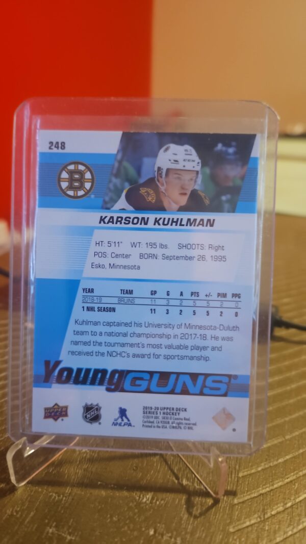 2019-20 Upper Deck Young Guns #248 Karson Kuhlman series 1 Boston - Image 2