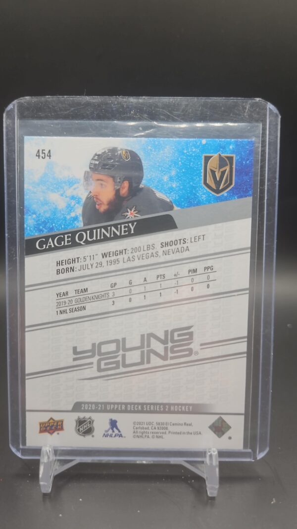 2020-21 Upper Deck Series 2 Young Guns #454 Gage Quinney Vegas Golden Knights - Image 2