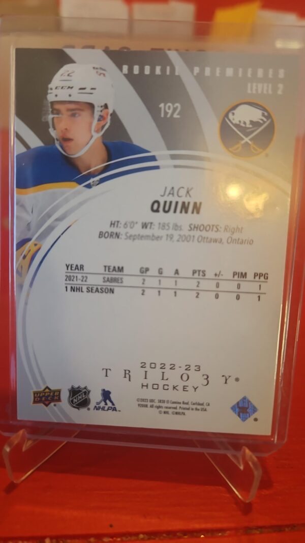 2022-23 Upper Deck Trilogy JACK QUINN Rookie Premieres #/699 Level 2 - Image 2