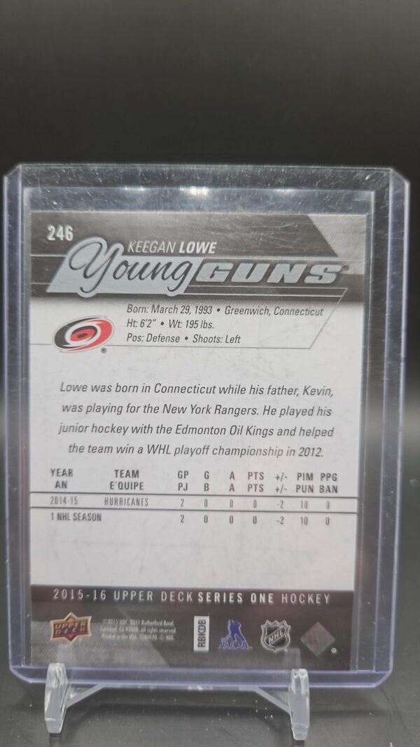 2015-16 Upper Deck Young Guns #246 Keegan LoweCarolina Hurricanes - Image 2