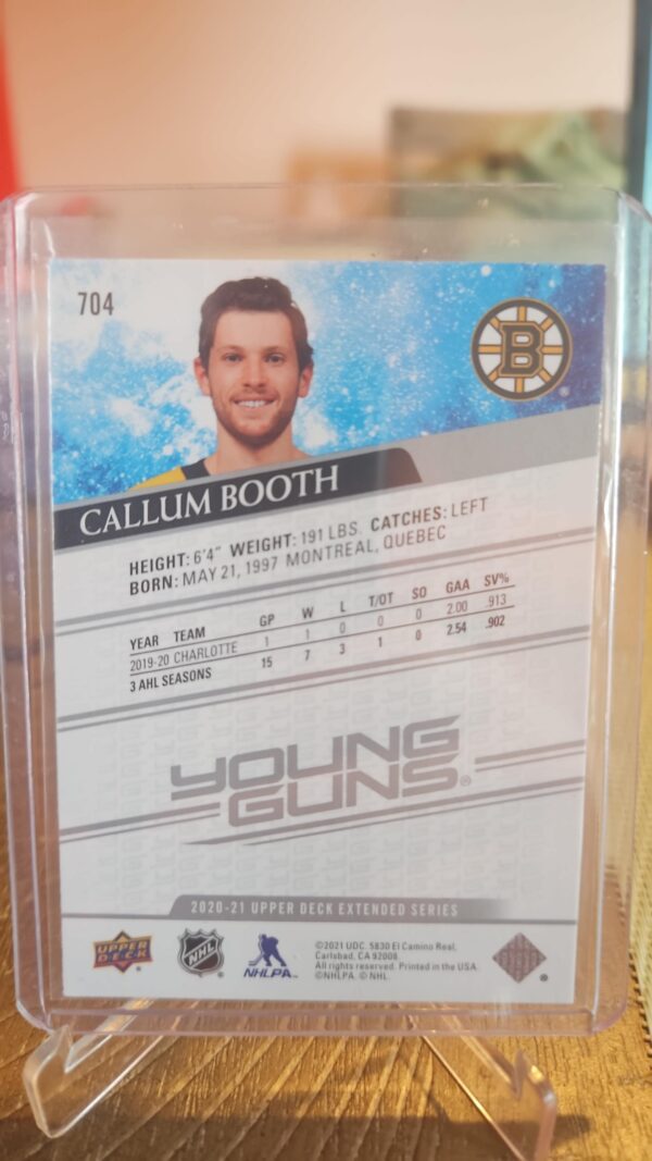 2020-21 Upper Deck Extended #704 Callum Booth Young Guns Rookie Card - Image 2