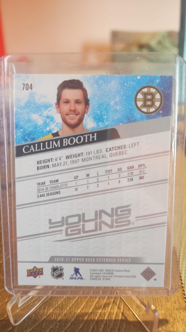 2020-21 Upper Deck Extended #704 Callum Booth Young Guns Rookie Card - Image 2