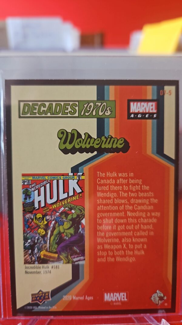 2020 Upper Deck Marvel Ages Decades 1970's Wolverine #D7-5 - Image 2