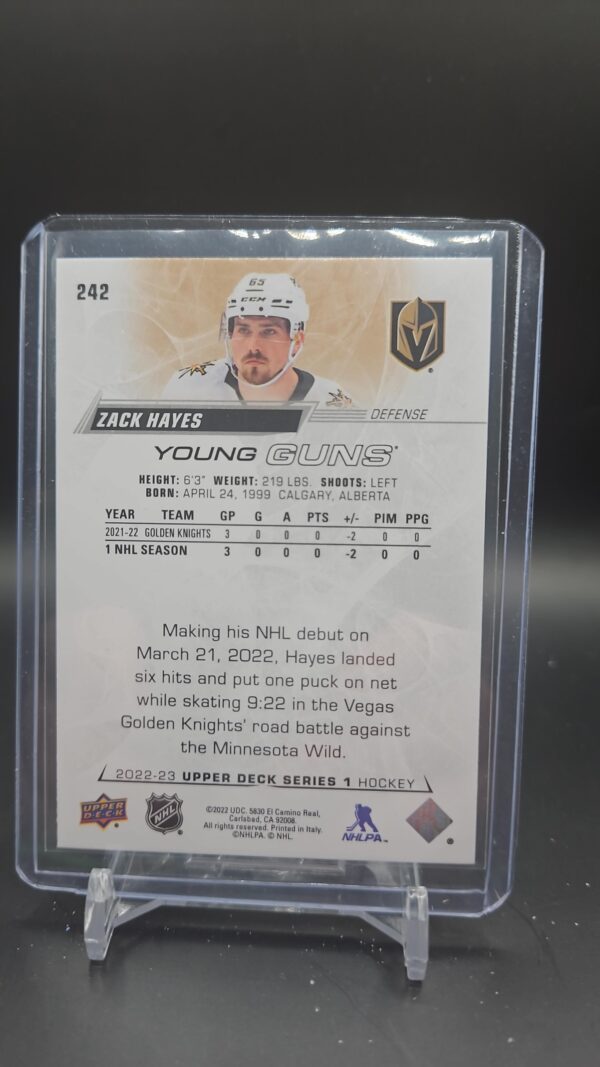 2022-23 Upper Deck Series 1 Young Guns Zach Hayes #242 - Image 2