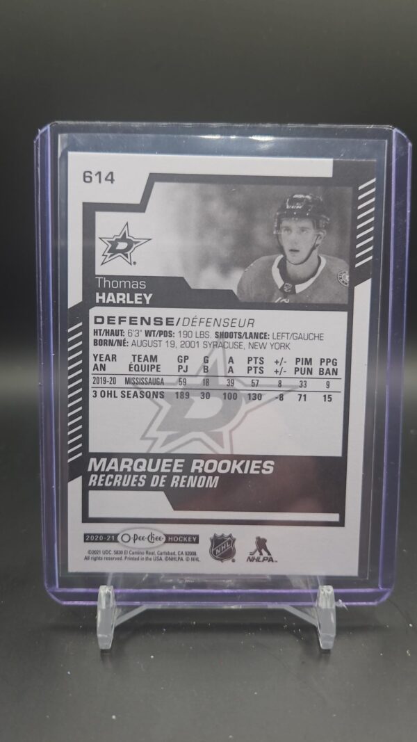 20-21 UD Series 2 Hockey Opee Chee Marquee Rookies 614 Thomas Harley - Image 2