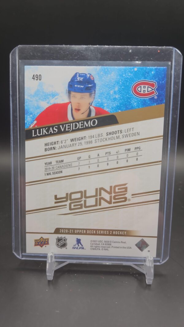 2020 21 Upper Deck Lukas Vejdemo Speckled Rainbow Foil Young Guns Series 2 #490 - Image 2