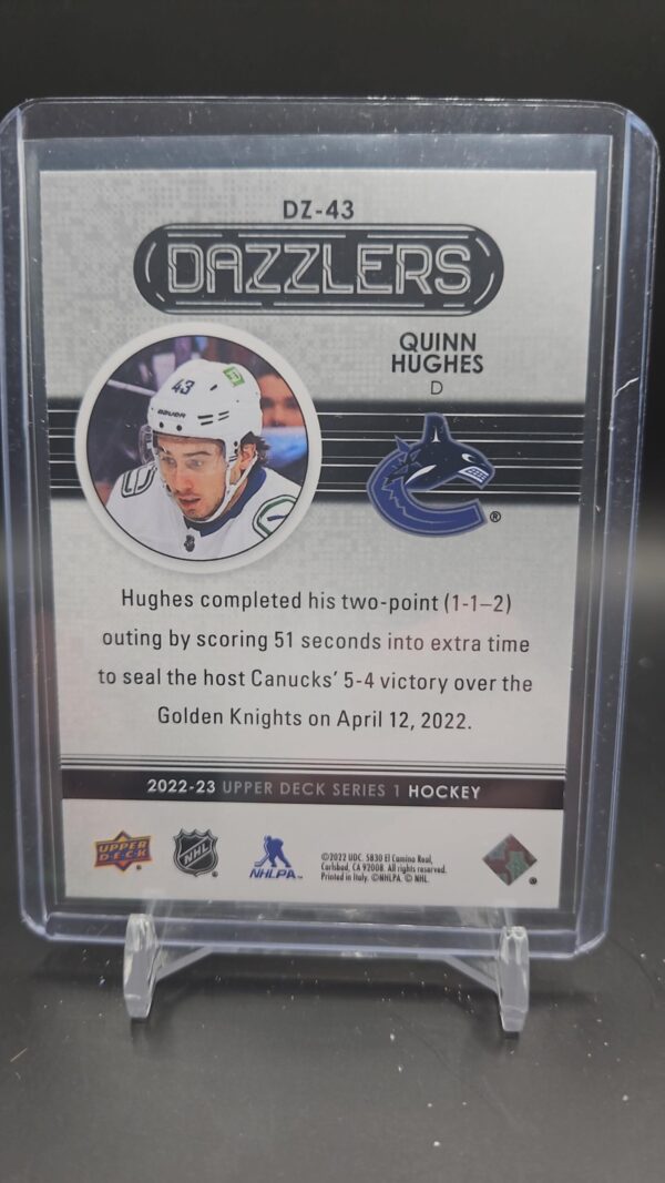 Quinn Hughes 2022 Upper Deck Dazzlers Blue Vancouver Canucks #DZ-43 - Image 2