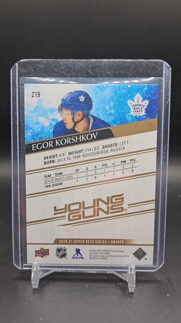 2020-21 Upper Deck series 1 #219 Egor Korshkov rainbow foil young guns - Image 2