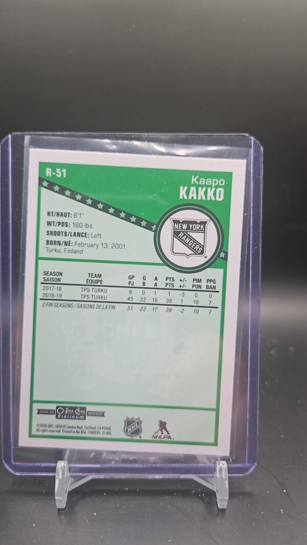 2019/20 O-Pee-Chee Platinum RETRO ROOKIE #R-51 New York Rangers KAAPO KAKKO - Image 2