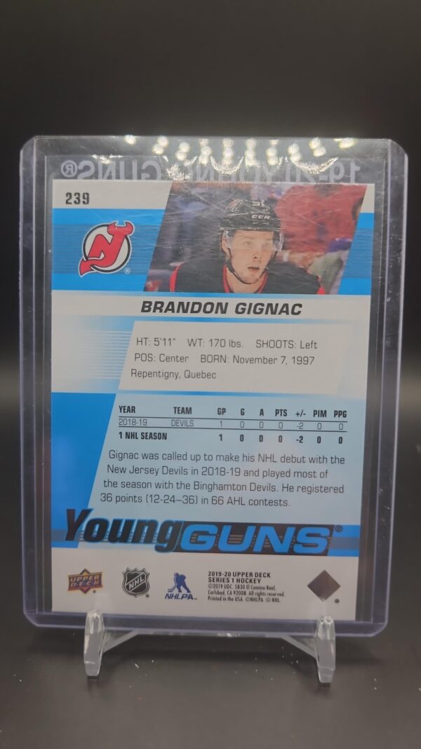 2019-20 Upper Deck Series 1 Young Guns #239 Brandon Gignac New Jersey Devils - Image 2