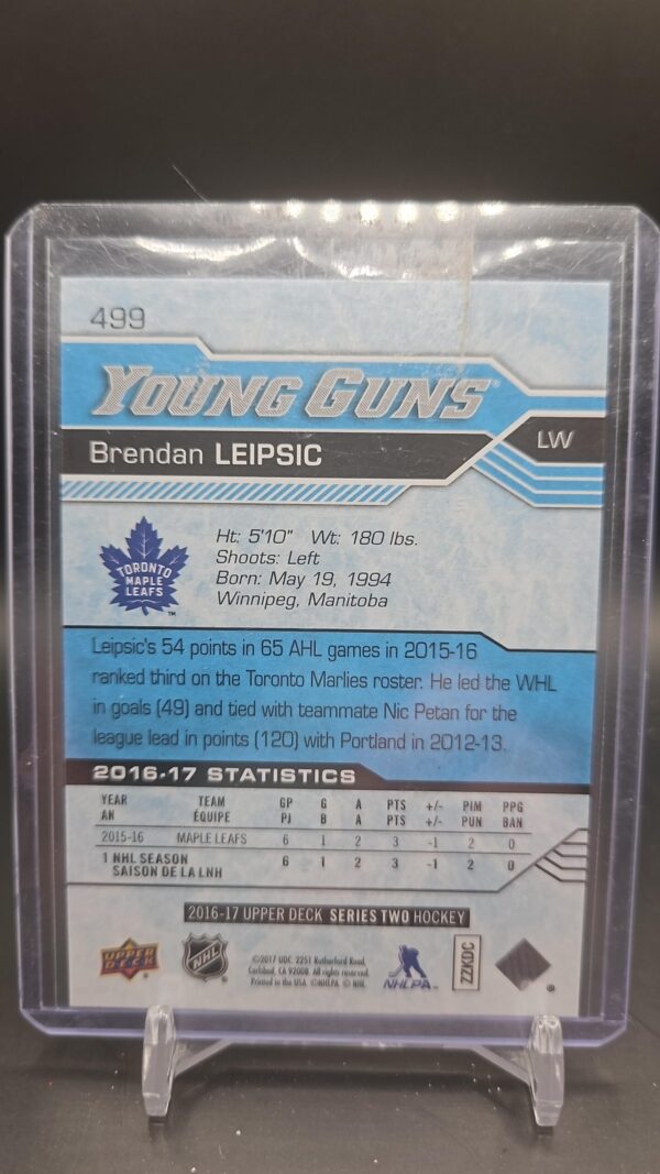 2016-17 Upper Deck Young Guns Brendan Leipsic #499 Maple Leafs - Image 2
