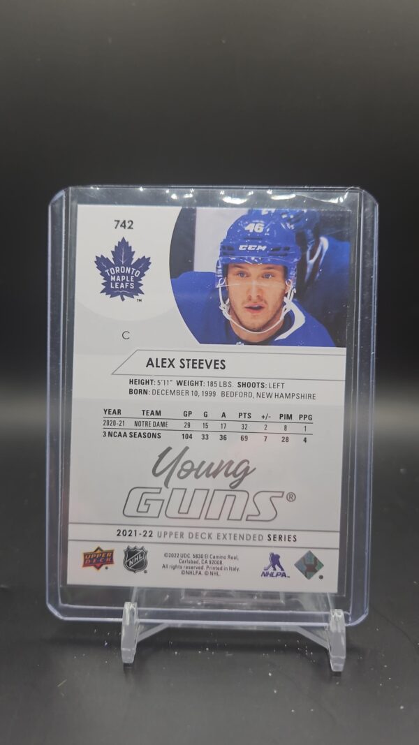 2021-22 Upper Deck Extended Young Guns 742 Alex Steeves Toronto Maple Leafs - Image 2