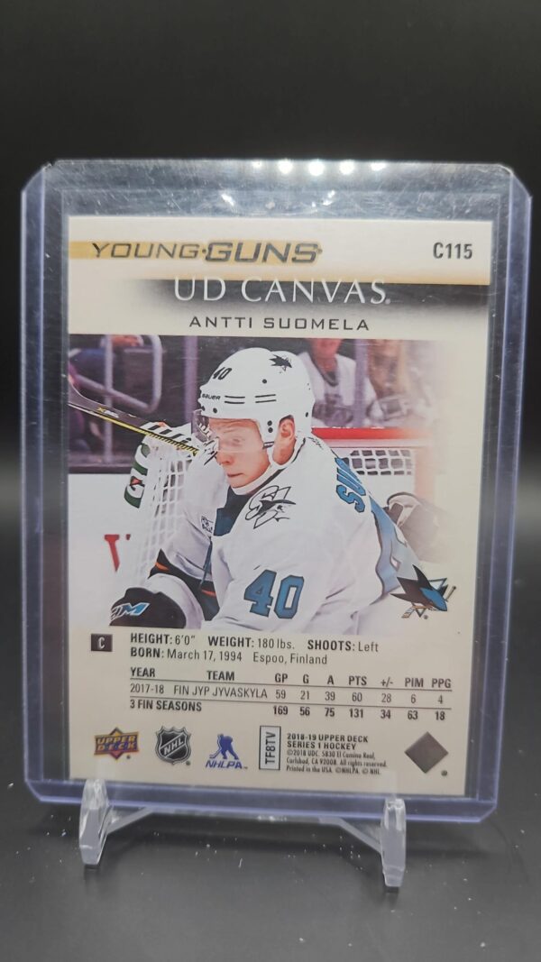 2018-19 UPPER DECK YOUNG GUNS CANVAS Antti Suomela San Jose #C115 - Image 2