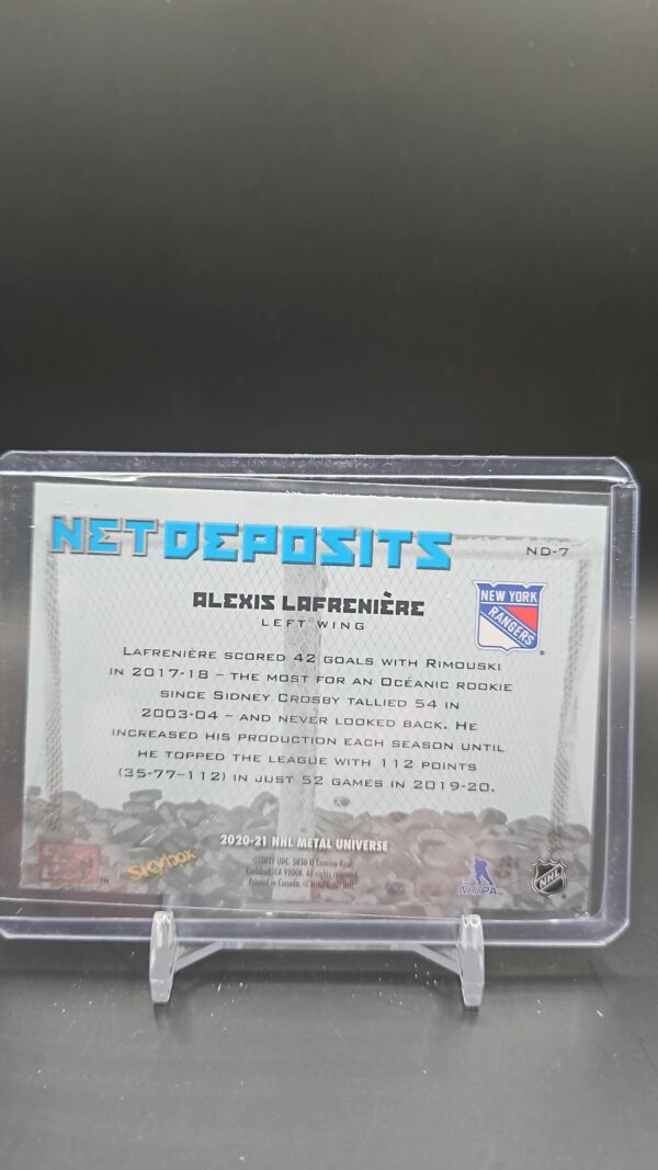 2020-21 UD Metal Universe Net Deposits #ND7 Alexis Lafreniere Rangers Rookie - Image 2