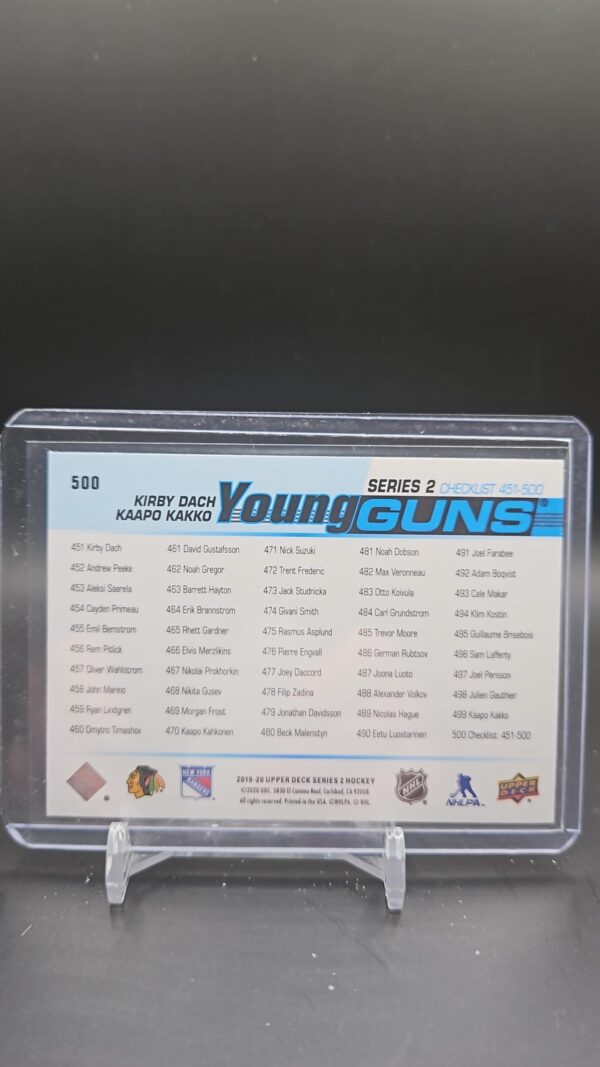 2019-20 Upper Deck Young Guns Checklist Kirby Dach Kaapo Kakko #500 Rookie RC - Image 2