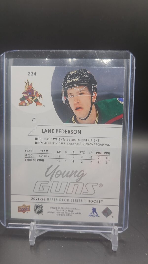 2021-22 UPPER DECK SERIES 1 YOUNG GUNS LANE PEDERSON #234 ARIZONA COYOTES RC - Image 2