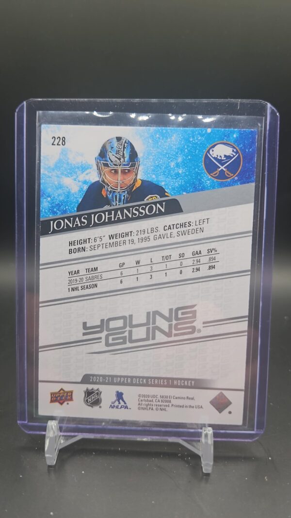 2020-21 Upper Deck Young Guns Jonas Johansson #228 Rookie RC - Image 2