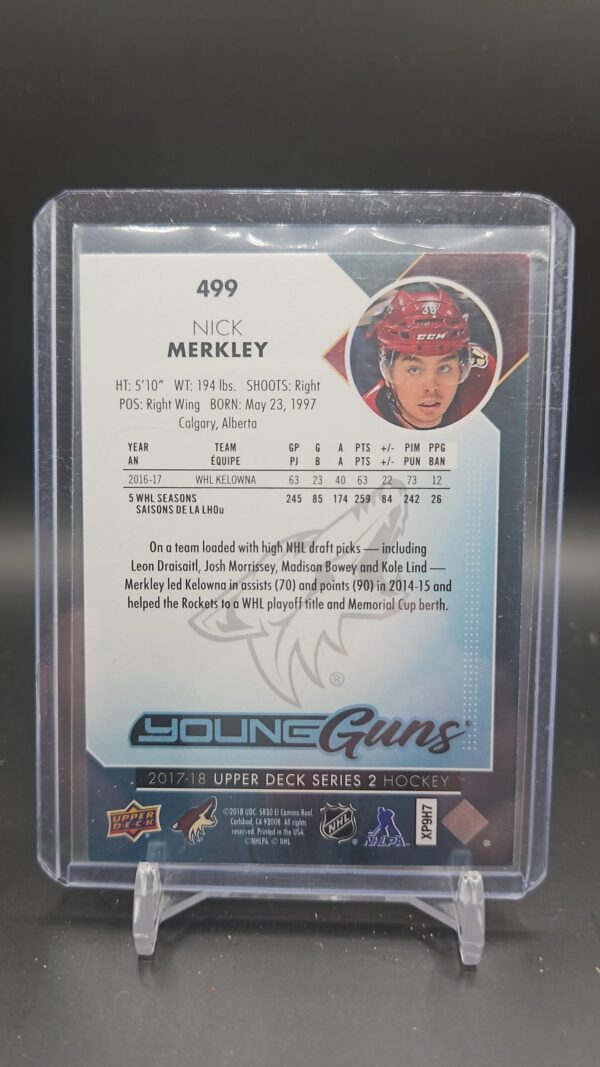 2017-18 Upper Deck Young Guns Nick Merkley Arizona Coyotes #499 - Image 2