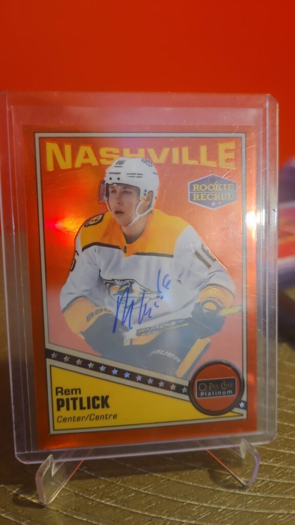 Rem Pitlick, OPC Platinum, 2019-20, Retro Red Rainbow, Rookie Auto, #R-53, Nashville Predators, autograph