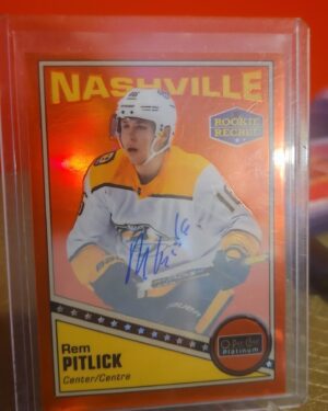 Rem Pitlick, OPC Platinum, 2019-20, Retro Red Rainbow, Rookie Auto, #R-53, Nashville Predators, autograph